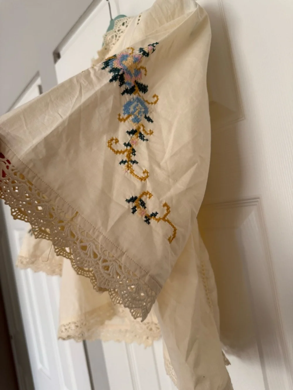Eyelet Embroidered Tie Front Top Size US XL 100% Cotton Made in India - Picture 4 of 5